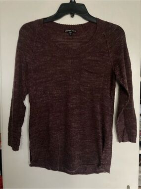 James Perse Marled Crewneck Sweater - Plum/ Burgundy Light knit split sides